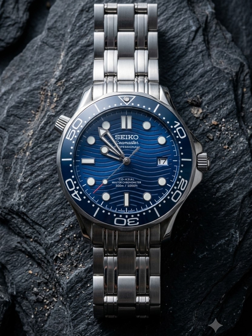 Custom 41mm Automatic Seiko Mod Watch Seamaster with Blue Dial NH35